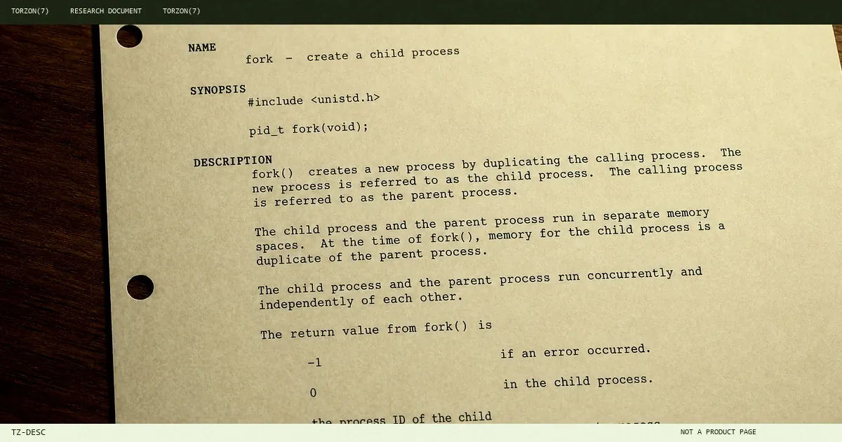 Printed man-page sheet used as a Torzon description still